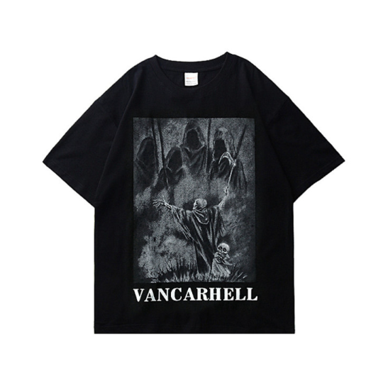 Cotton skull tee collar and sleeve detail, quality KLOSET