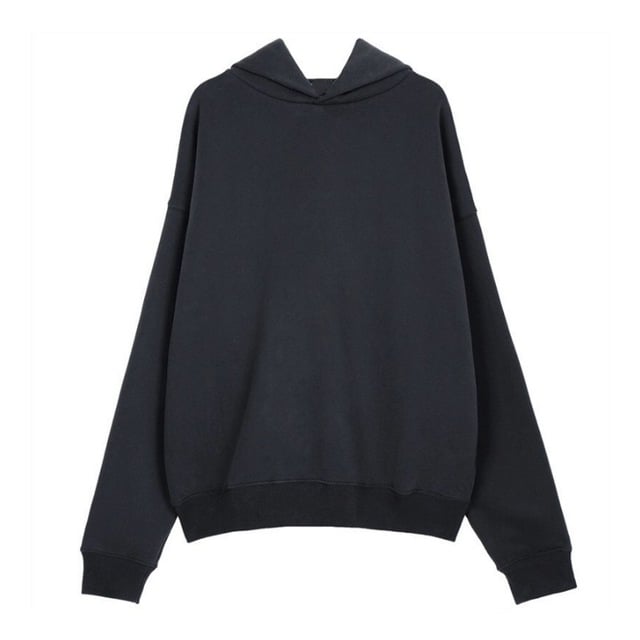 Washed cotton hip-hop hoodie black front view, oversized KLOSET