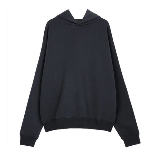 Washed cotton hip-hop hoodie black front view, oversized KLOSET
