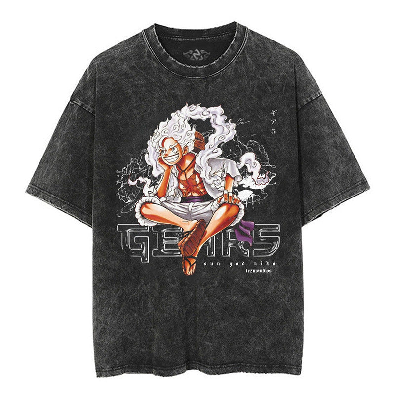 One Piece vintage washed graphic tee anime streetwear oversized cotton KLOSET