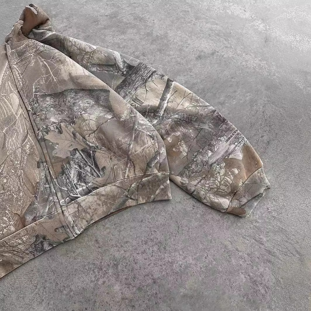 Camo hoodie worn with black cargo pants, KLOSET full outfit