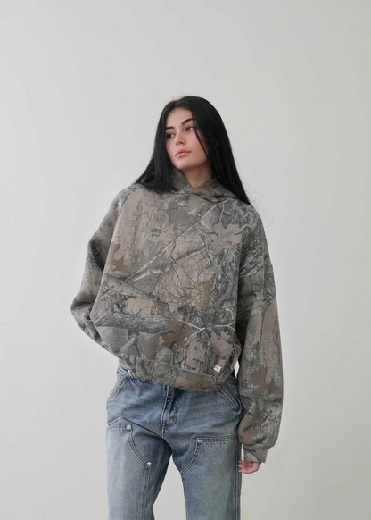 Retro camo hoodie pants set front view, KLOSET full look