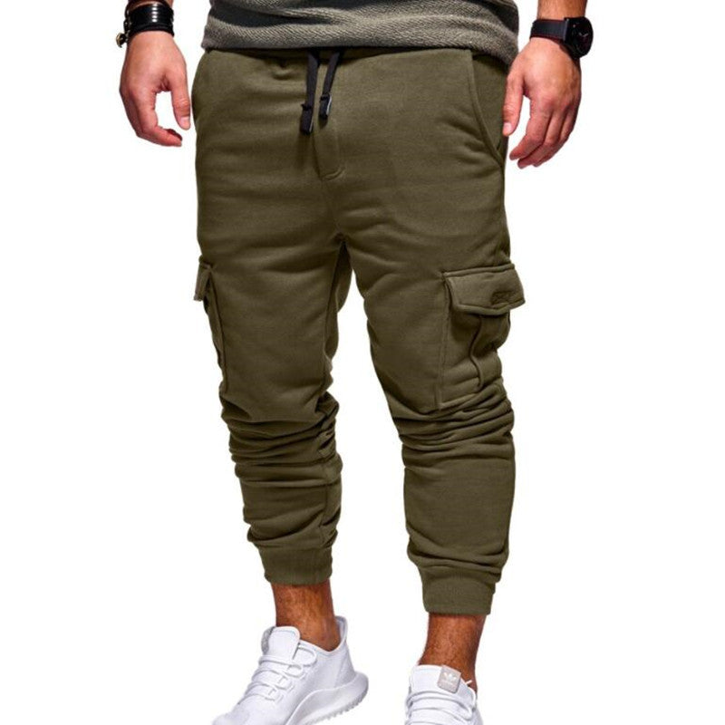 Black sport joggers side view, elastic ankle cuff KLOSET