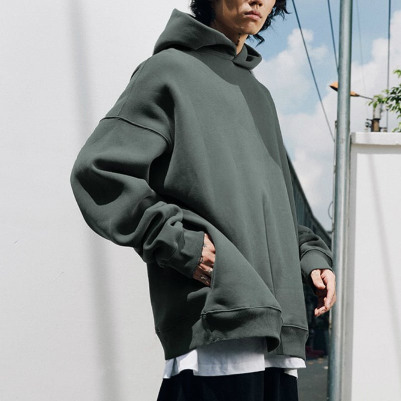 Hip-hop hoodie hood up worn, vintage wash finish KLOSET