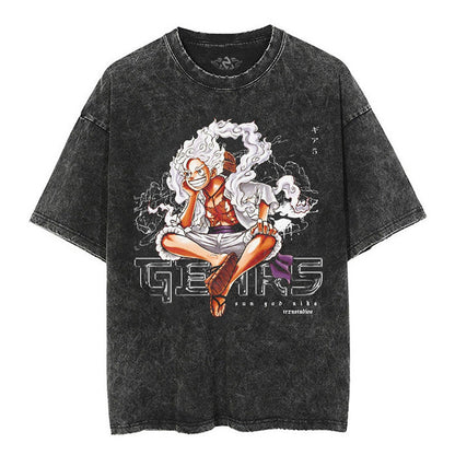 One Piece washed tee back view retro faded print anime KLOSET