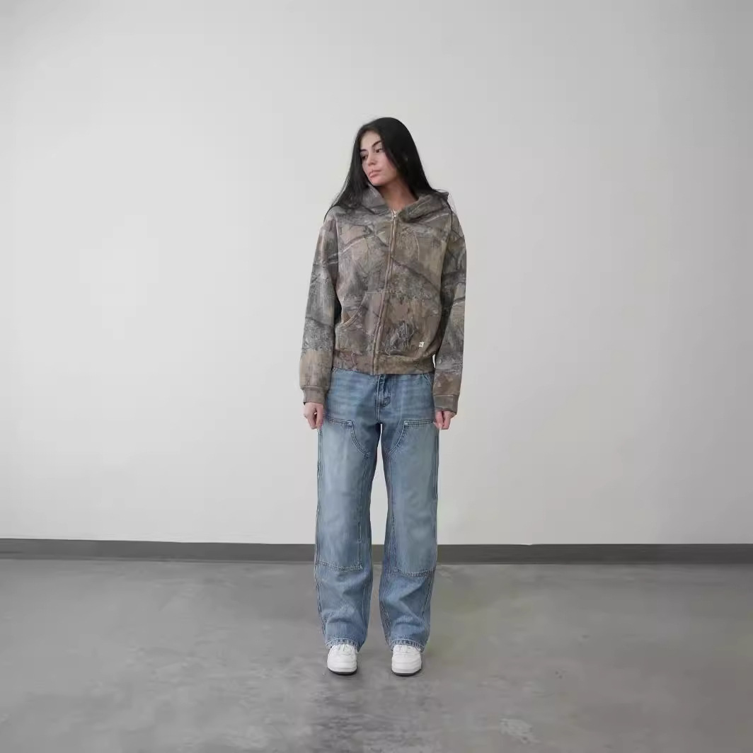 Camouflage hoodie worn male model, oversized hip-hop KLOSET